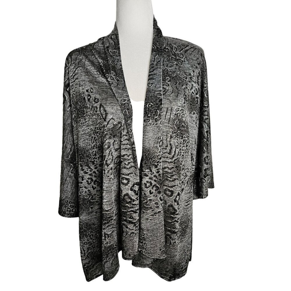 Chico's Travelers Size 2 Large Slinky Cheetah Animal Print Open Front Cardigan